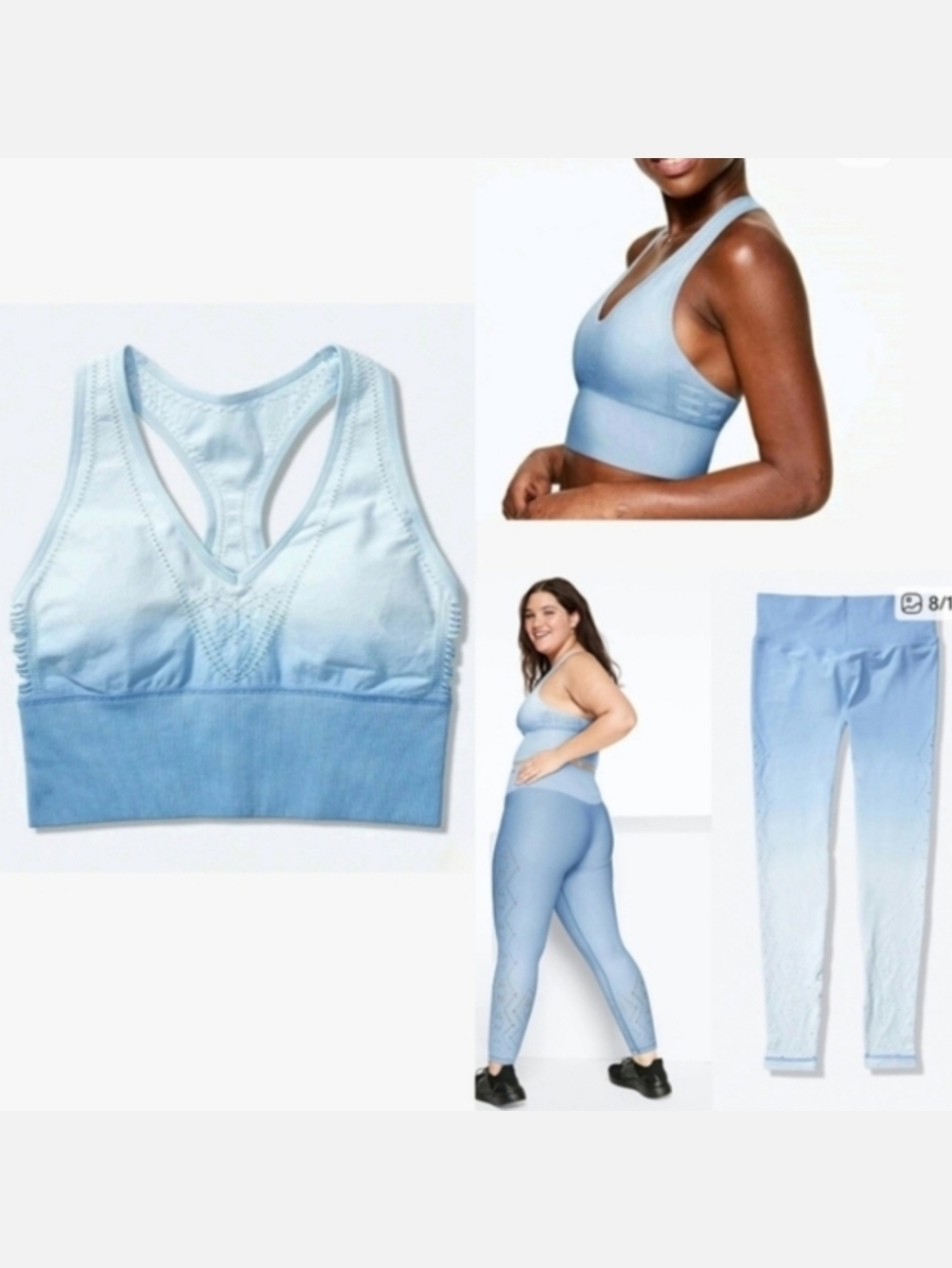 VS PINK Blue Ombré Athletic Leggings & Crop Top Set, Size XL